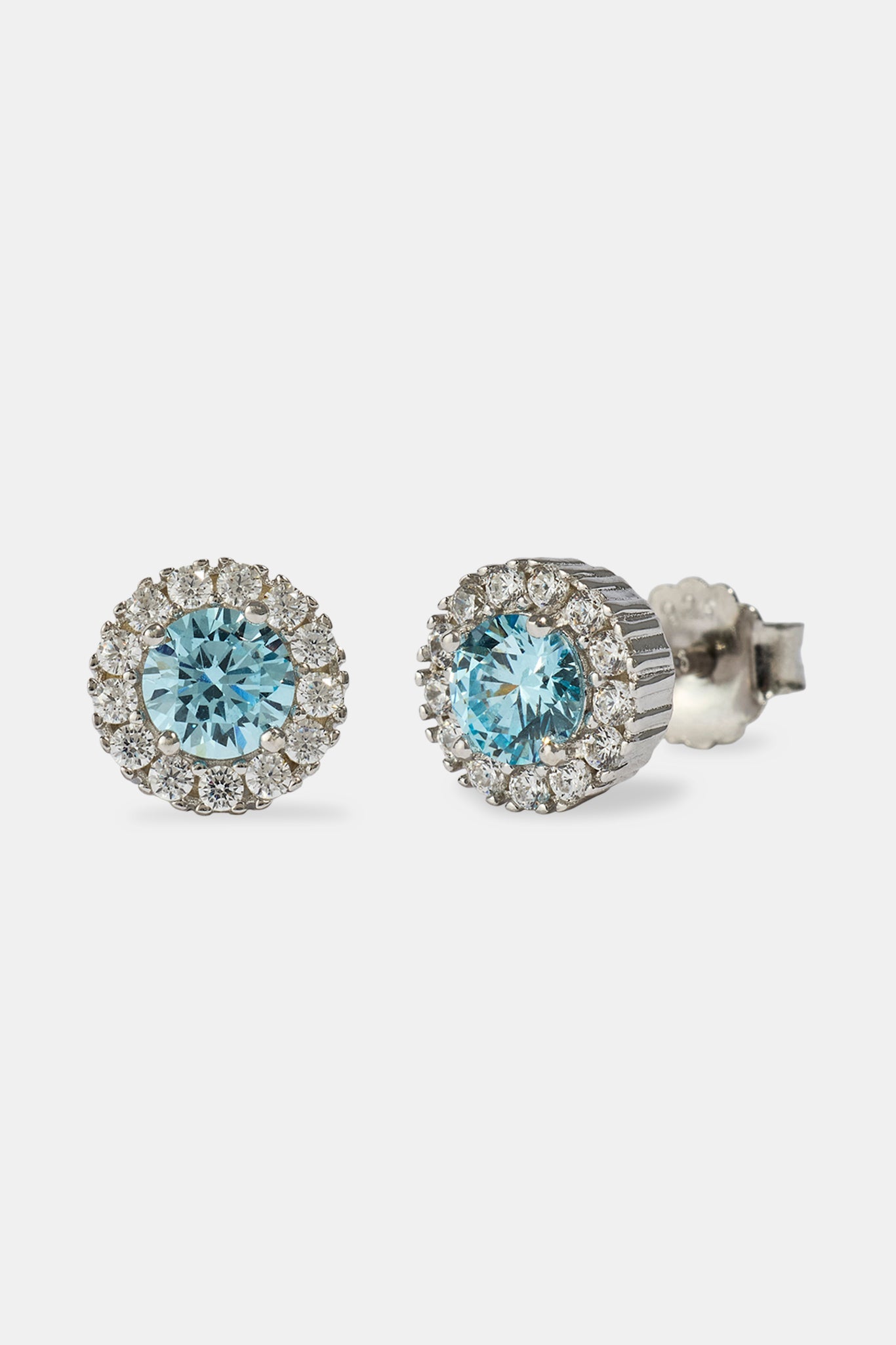 Light Blue CZ Cluster Round Stud Earrings - 8mm